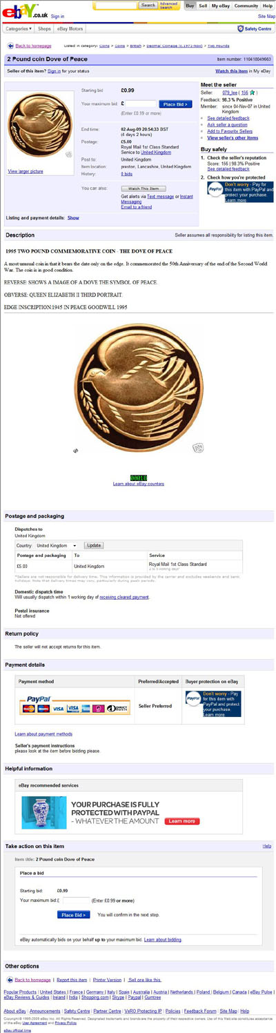 079_lee 5 eBay Listings Using our 1995 Gold Proof £2 Coin Image in 2 Pound coin Dove of Peace eBay Auctions